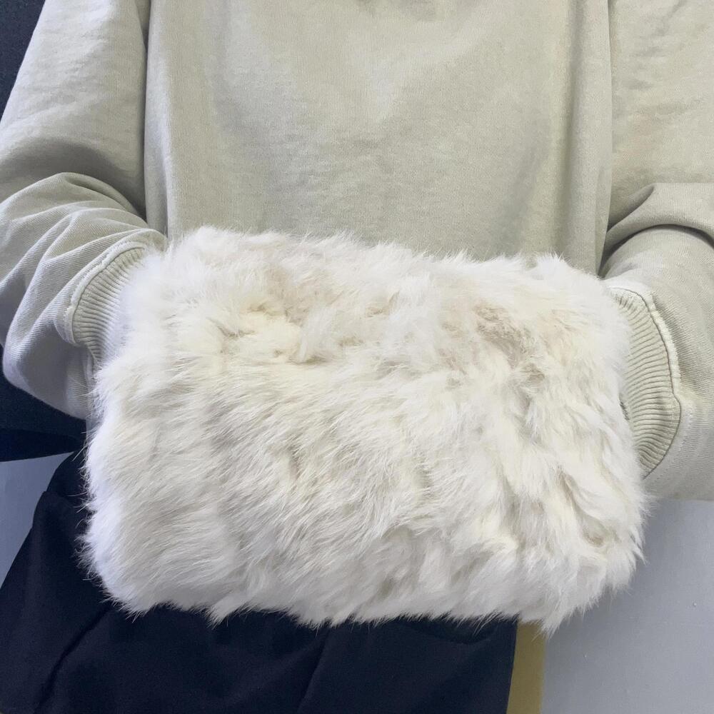 Vintage Cream Real Fur Hand Muff Women`s One Size Winter Cozy Retro Chic Luxury